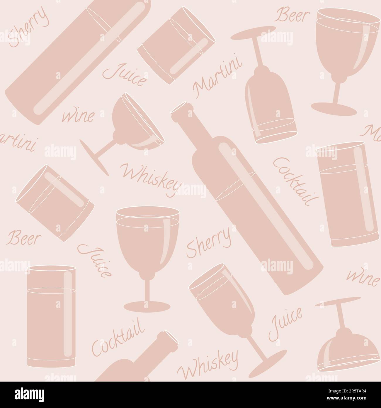 Nahtloses Muster mit Brille, Flaschen und Text Stock Vektor