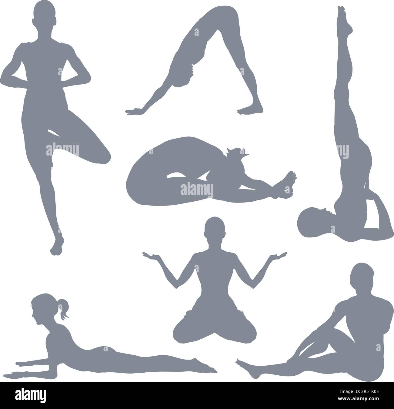 Ein Satz Yoga-Haltungen-Silhouetten. Stock Vektor