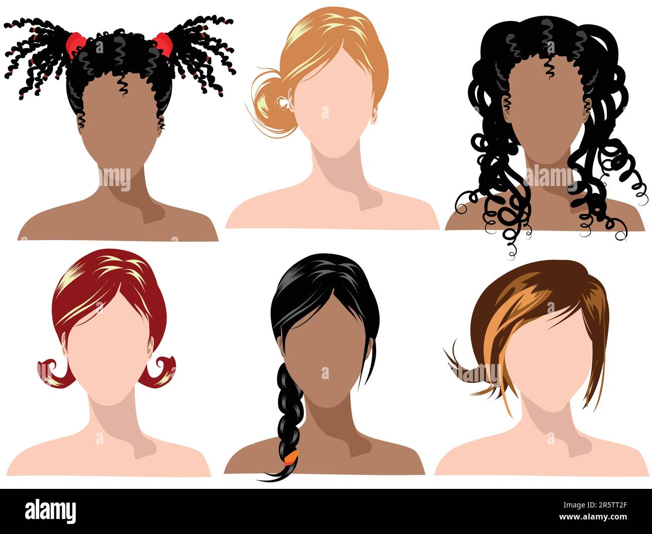 Darstellung von weiblichen Haarstilen mit verschiedenen Farben Stock Vektor