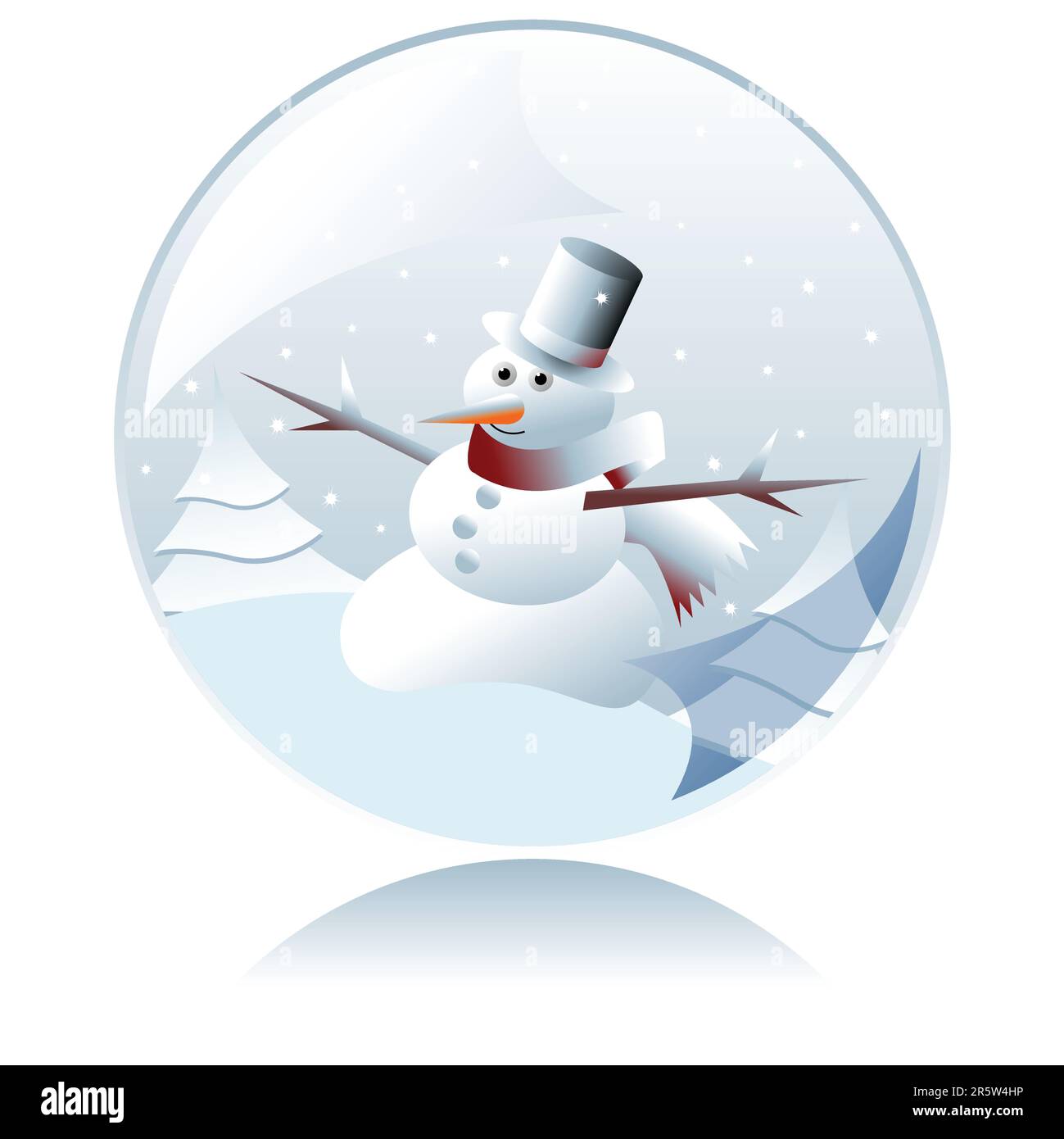 Weihnachtlicher Schneemann in Kristallkugel auf weißem Hintergrund Stock Vektor
