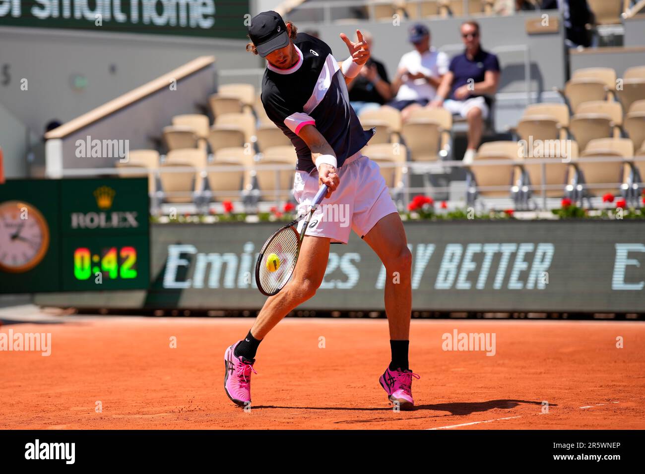 PARIS FRANCE JUNE 5 Nicolas Jarry Plays Forehand During 4th Round 