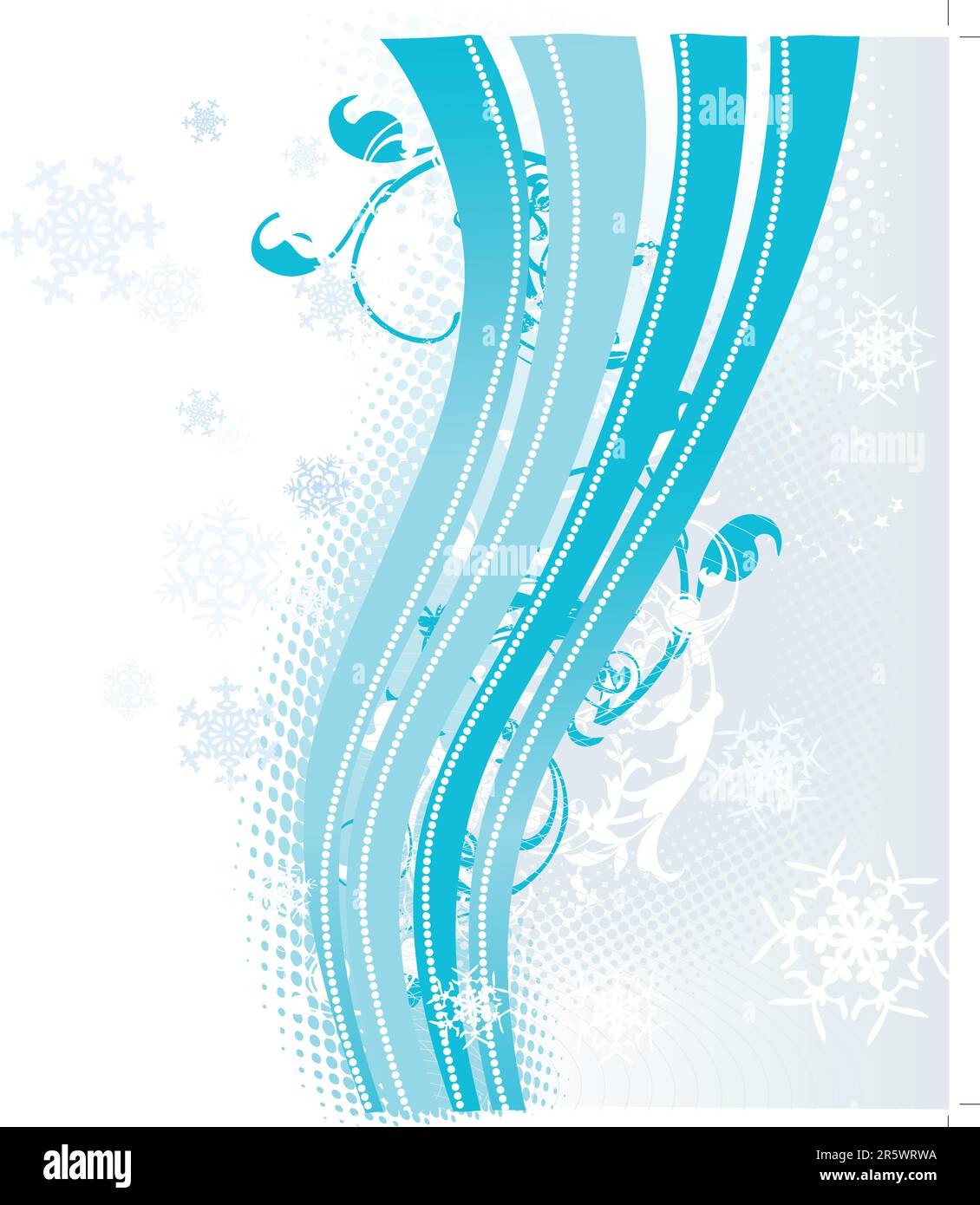 Surreale Schneeflocken-Design.  Blauer abstrakten Hintergrund mit Wellen, Bänder und Schneeflocken. Vektor-Illustration. Stock Vektor