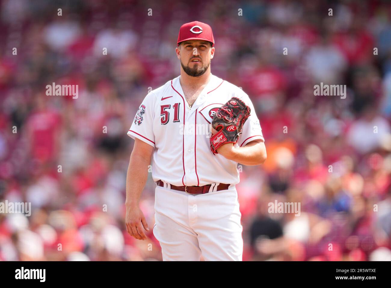 Cincinnati Reds starting pitcher Graham Ashcraft (51) stands on the