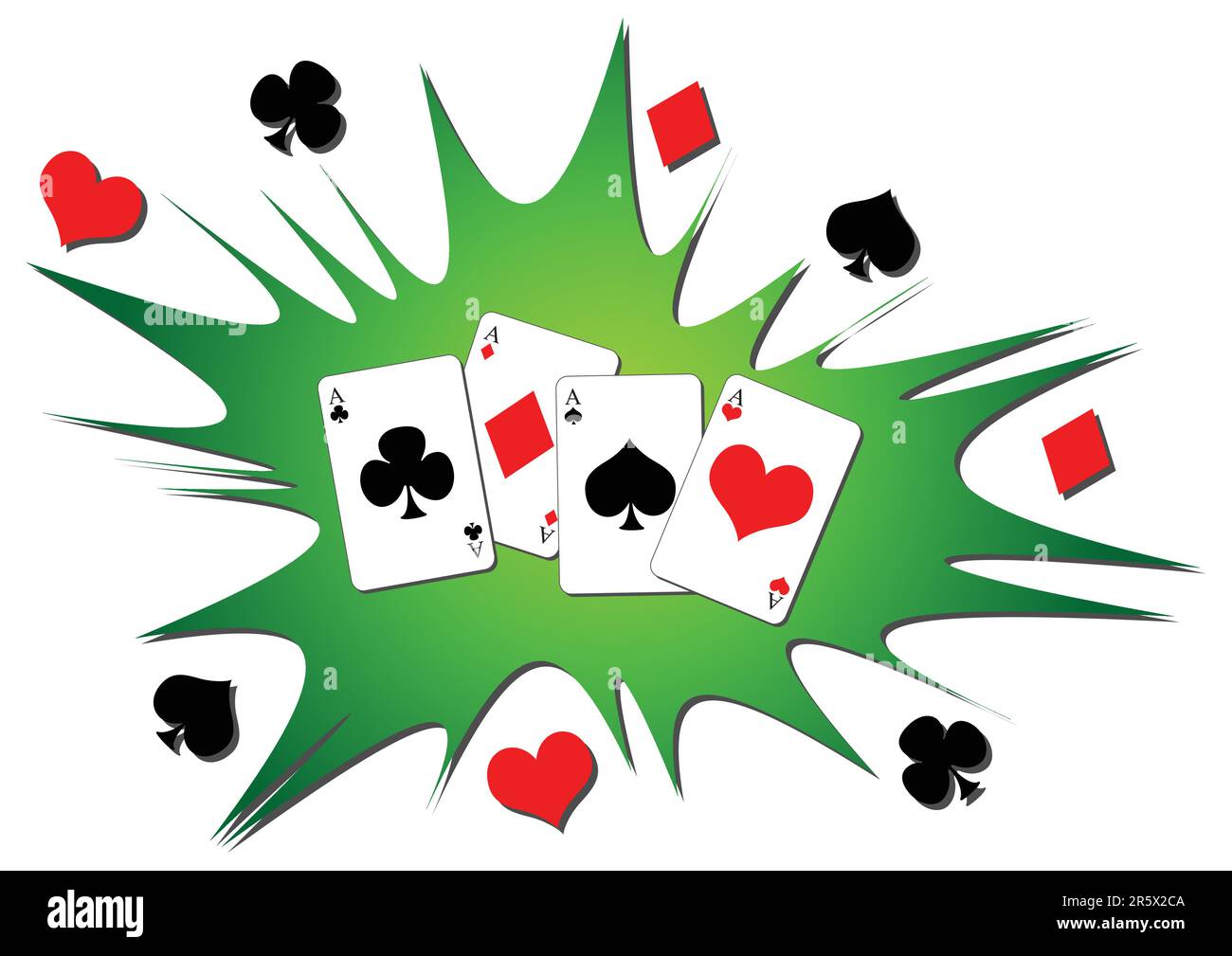 Spielkarten platzen. Vier Asse Pokerhand Hintergrund. Stock Vektor