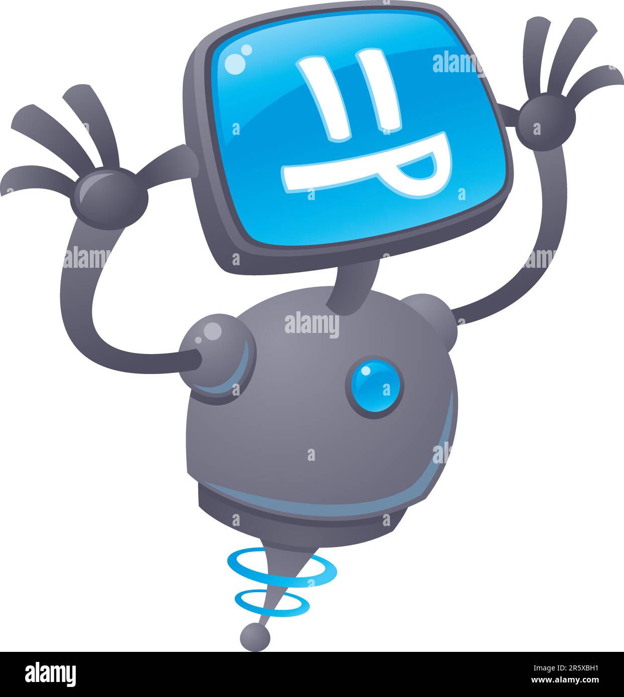 Vektor-Cartoon-Illustration eines dummen Roboter mit einem Computer-Bildschirm Gesicht seine Zunge mit einer Himbeere. Stock Vektor