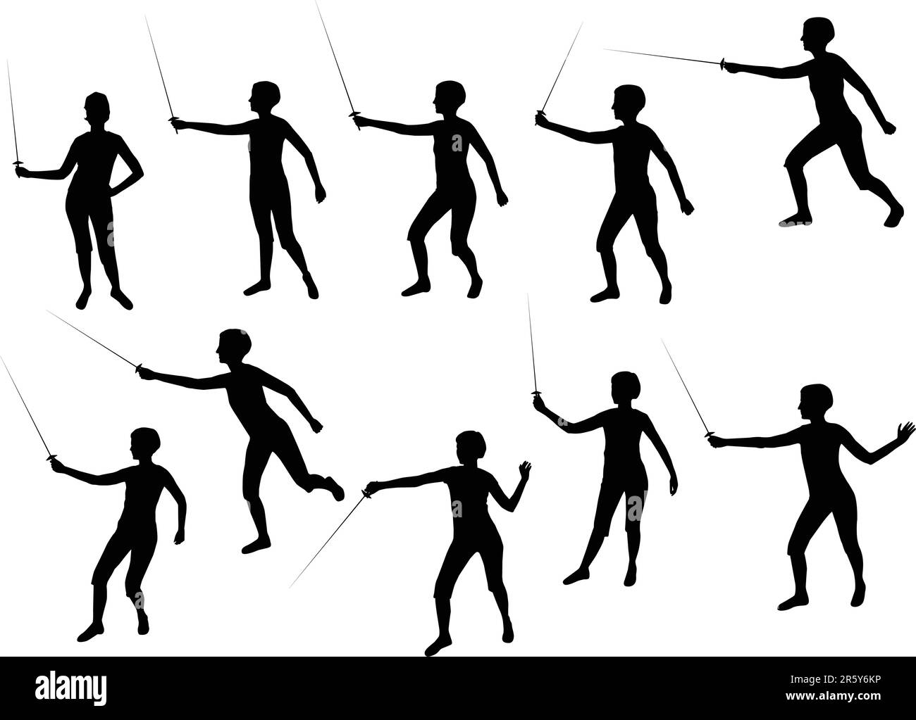 Umrisse von Mädchen beim Fechten Stock Vektor