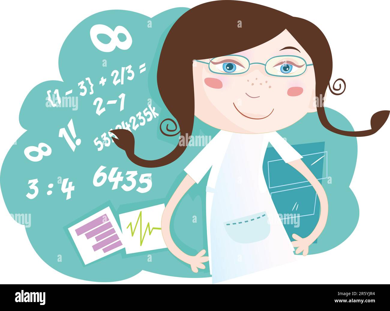 Sie liebt Mathe! Eine Vektormädchen-Figur mit Zahlen. Art-Vektor-Illustration. Ähnliche Bilder in meinem Portfolio! Stock Vektor