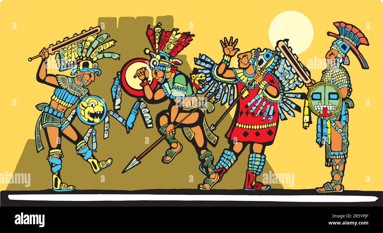 Schlacht um Opfer inspiriert von Maya-Wandmalereien. Stock Vektor