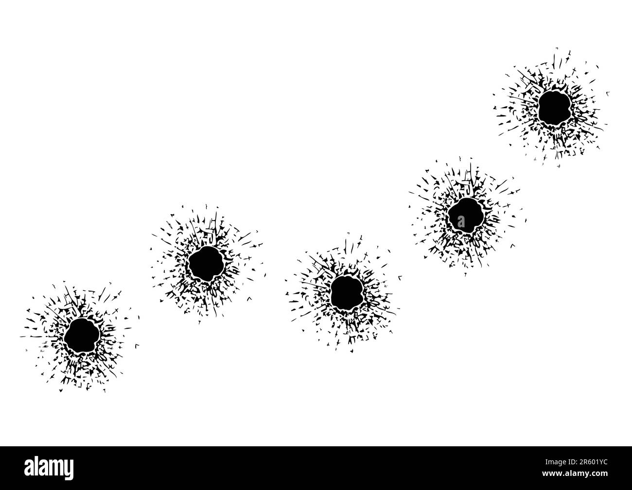 Schussspuren über Glas isoliert auf weißem Hintergrund Stock Vektor
