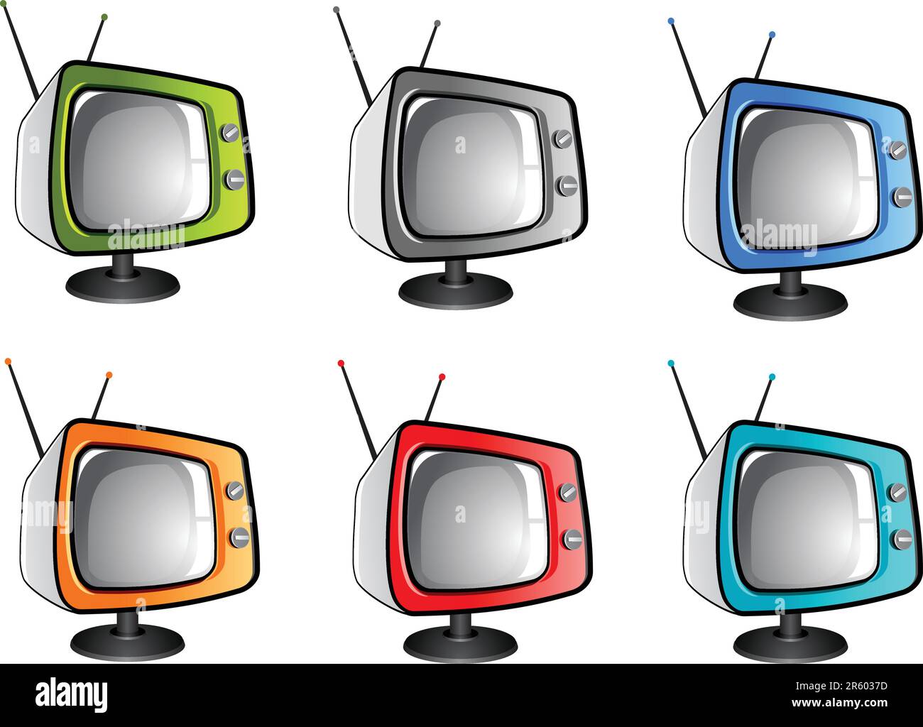 Schöne Illustration eines Vektorfernsehers in verschiedenen Farben. Stock Vektor