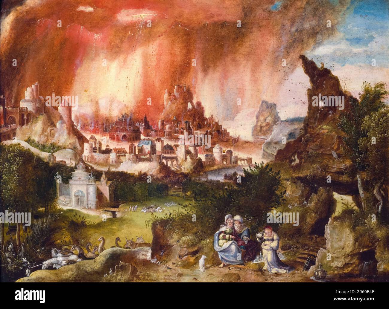 Herri traf de Bles, Feuer von Sodom, Lot mit seinen Töchtern (Genesis 19:30:35), malte vor 1572 Stockfoto