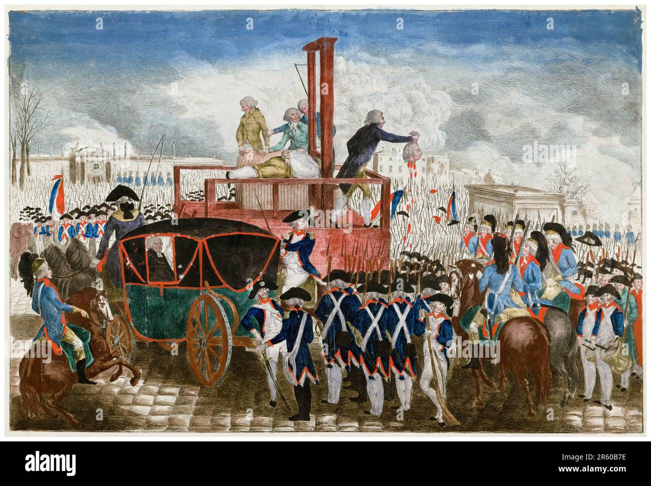 Französische Revolution, der Tod Ludwig XVI., Hinrichtung Ludwig XVI. Auf der Guillotine, 21. Januar 1793, Gravur eines unbekannten Künstlers, 1793 Stockfoto