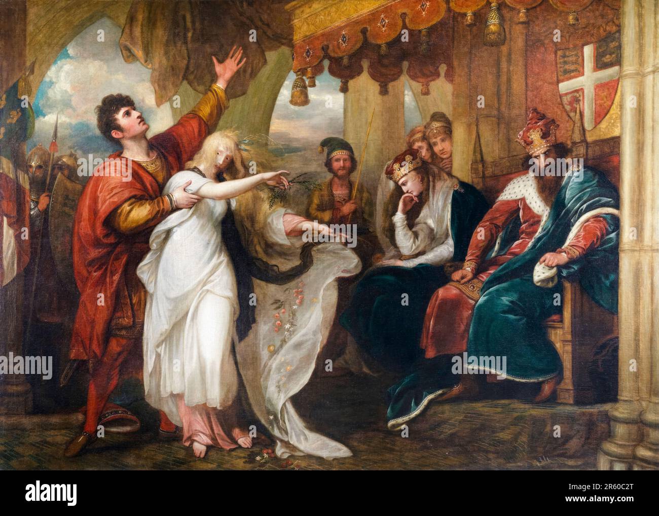Hamlet, 4. Akt, 4. Szene (Ophelia und Laertes vor dem König und der Königin), Ölgemälde auf Leinwand von Benjamin West, ca. 1776 Stockfoto