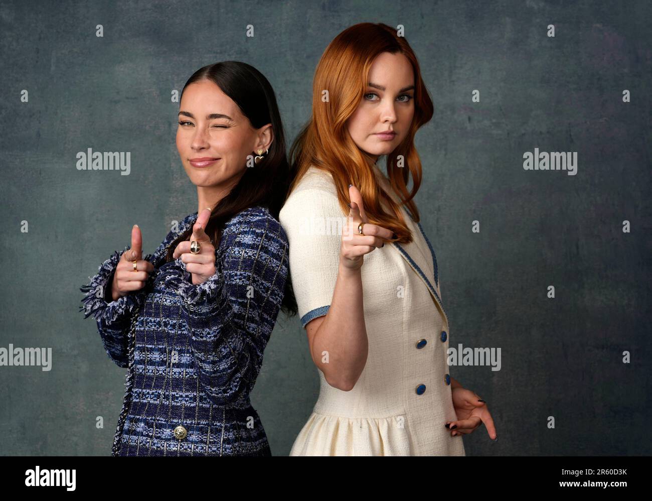Priscilla Quintana, left, and Liana Liberato, cast members in the Peacock series "Based on a True Story," pose for a portrait, Wednesday, May 24, 2023, at the London Hotel in West Hollywood, Calif. (AP Photo/Chris Pizzello) Stockfoto