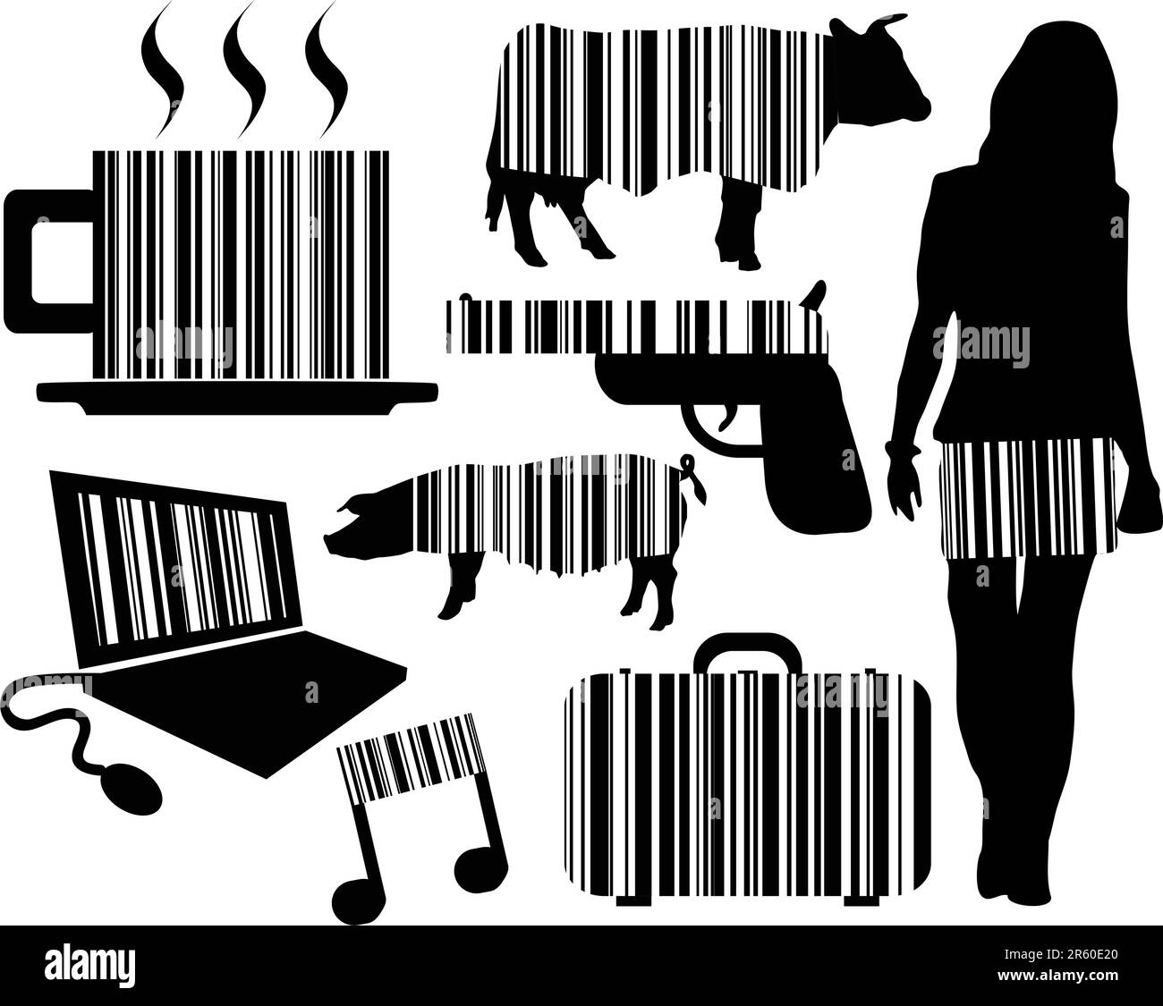 Bearbeitbares Vektor-Illustrationen von Objekten mit integrierten barcodes Stock Vektor