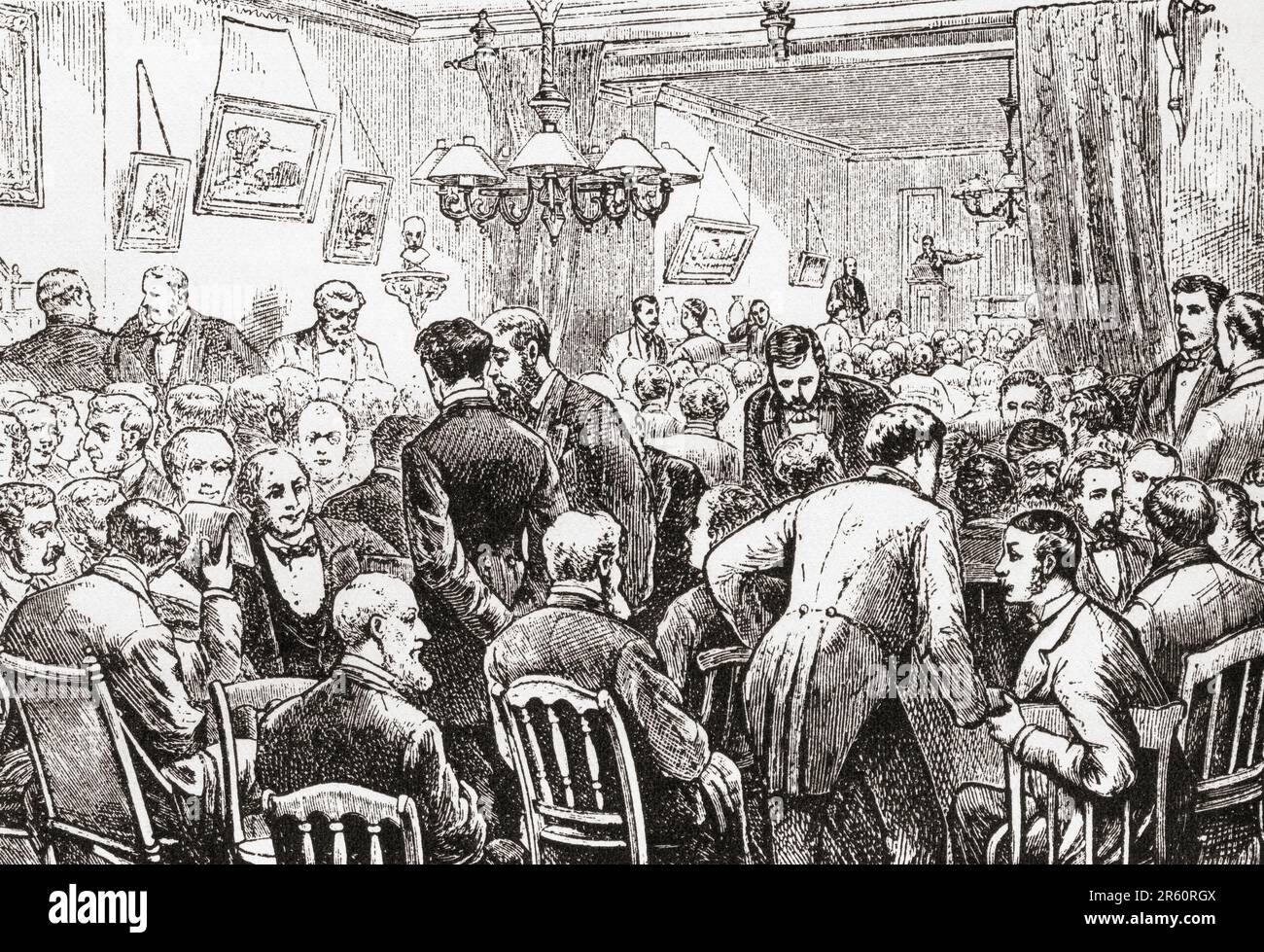 Ein Abend im Böhmischen Club, San Francisco, USA, im 19. Jahrhundert. From America Revisited: From the Bay of New York to the Gulf of Mexico, veröffentlicht 1886. Stockfoto