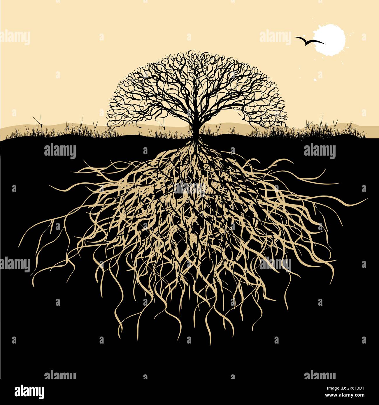 Baum-Silhouette mit Wurzeln Stock Vektor