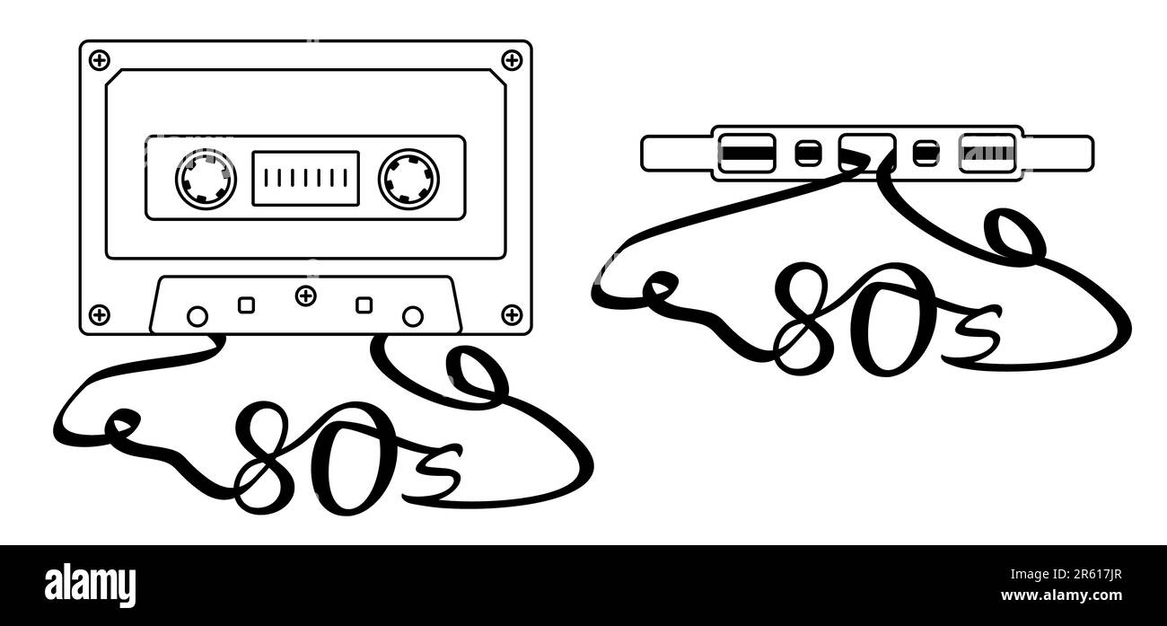 Alte Tonbandkassette aus Cartoon-Plastik. Symbol oder Symbol für das Zeichnungsband. Retro-Musikkassette, 1970er, 1980er-Stil. Für ein kostenloses Exemplar. Musik A Stockfoto