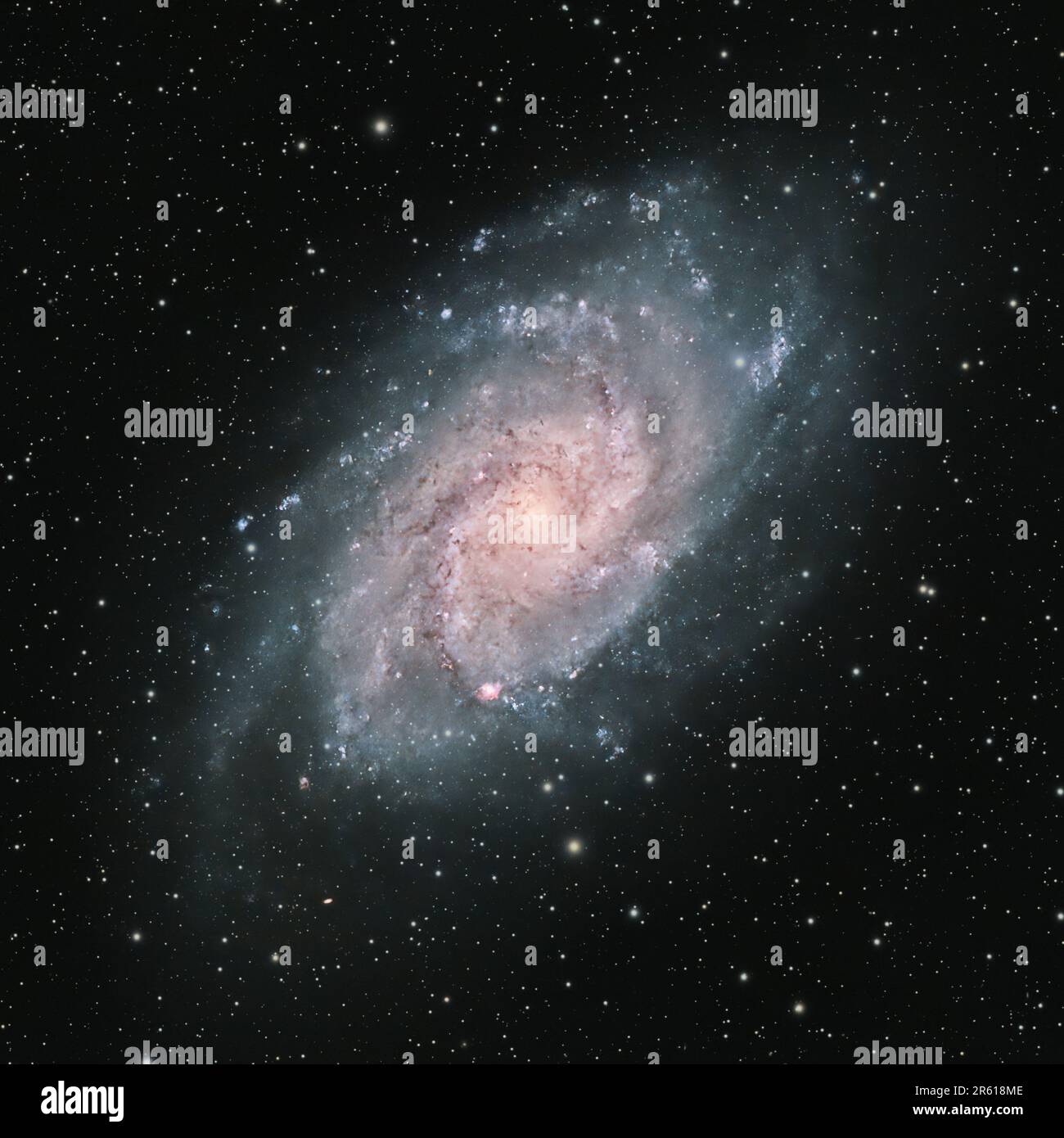 Hochauflösende TiefenSky-Astrofotografie der Triangulum-Galaxie M33 Stockfoto