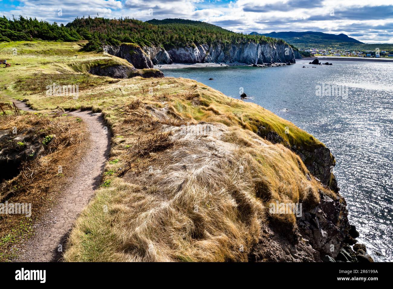 Wanderweg Chance Cove mit Blick auf den Atlantik an der kanadischen Ostküste. Stockfoto