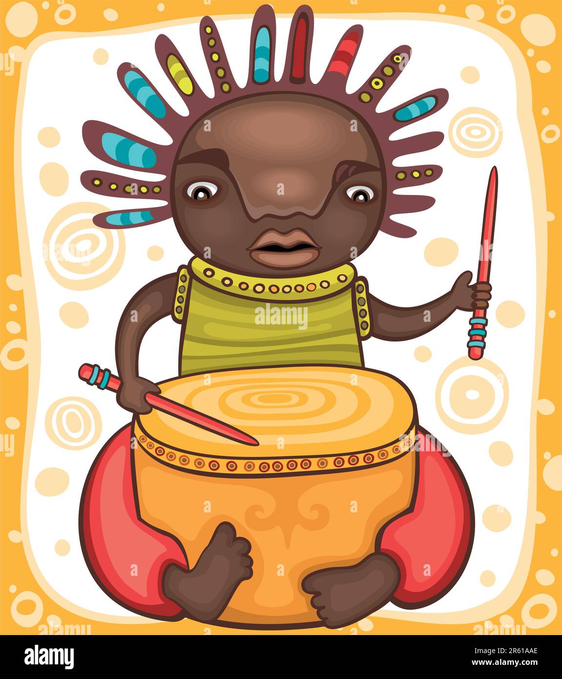 Farbenfrohes Porträt des afrikanischen Schlagzeugers mit Dreadlocks. Stock Vektor