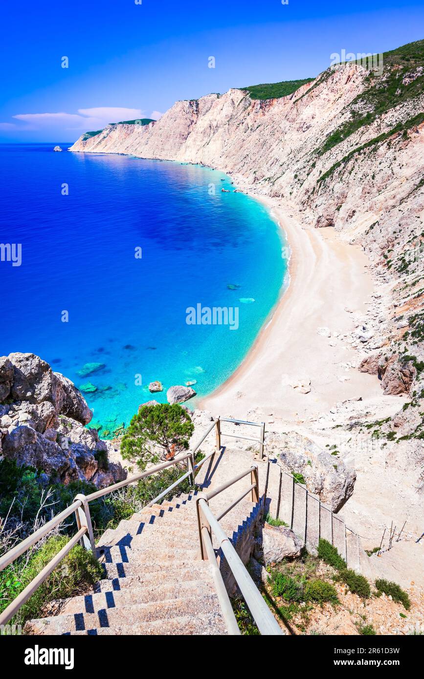 Platia Ammos, Kefalonia. Einer der schönsten Strände des Ionischen Meeres, griechische Sommerferienlandschaft. Stockfoto