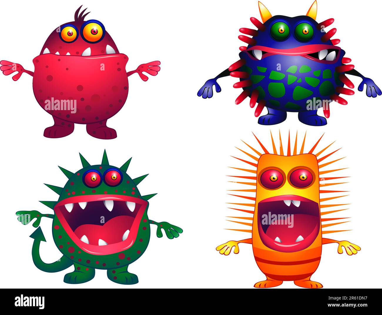 Vier süße Monster-Cartoons Stock Vektor