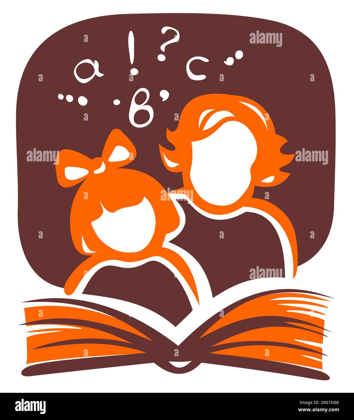 Stilisierte Silhouetten von Mädchen und Frau, die das Buch lesen. Stock Vektor