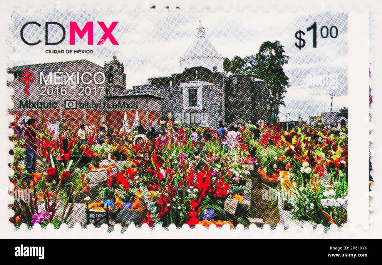 MOSKAU, RUSSLAND - JUNI 3 2023: Poststempel gedruckt in Mexiko zeigt San Andres Mixquic, Antituberculosis Stamps Serie, circa 2016 Stockfoto