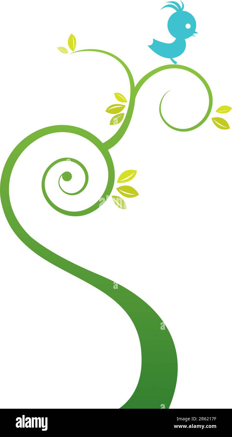 Design mit Baum- und Vogelmuster. Stock Vektor