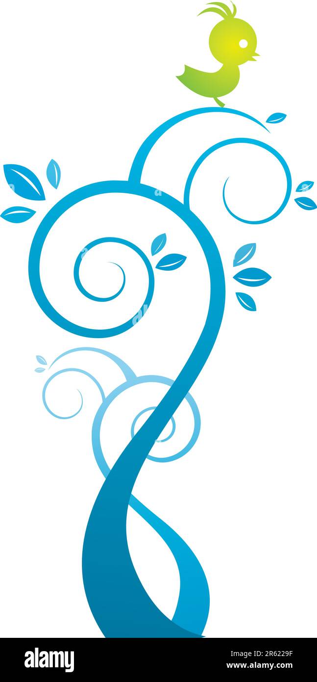 Design mit Baum- und Vogelmuster. Stock Vektor