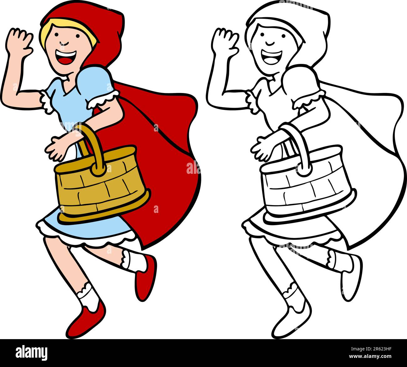 Comic-Bild einer Person gekleidet in eine kleine Red riding Hood Kostüm - Farbe und schwarz/weiß-Versionen. Stock Vektor