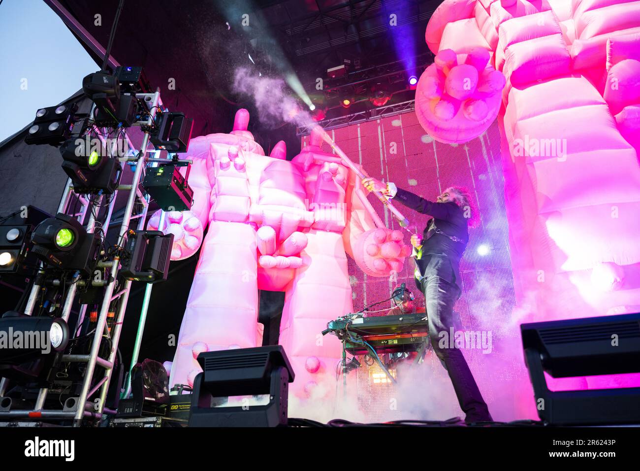 Die amerikanische psychedelische Rockband "The Flaming Lips" in einem Konzert in Boston ruft in Boston an Stockfoto