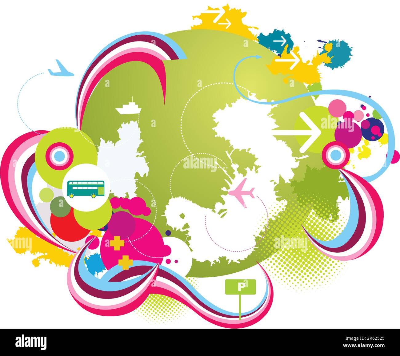 Grüne Erde mit flippigen Elementen. Stock Vektor