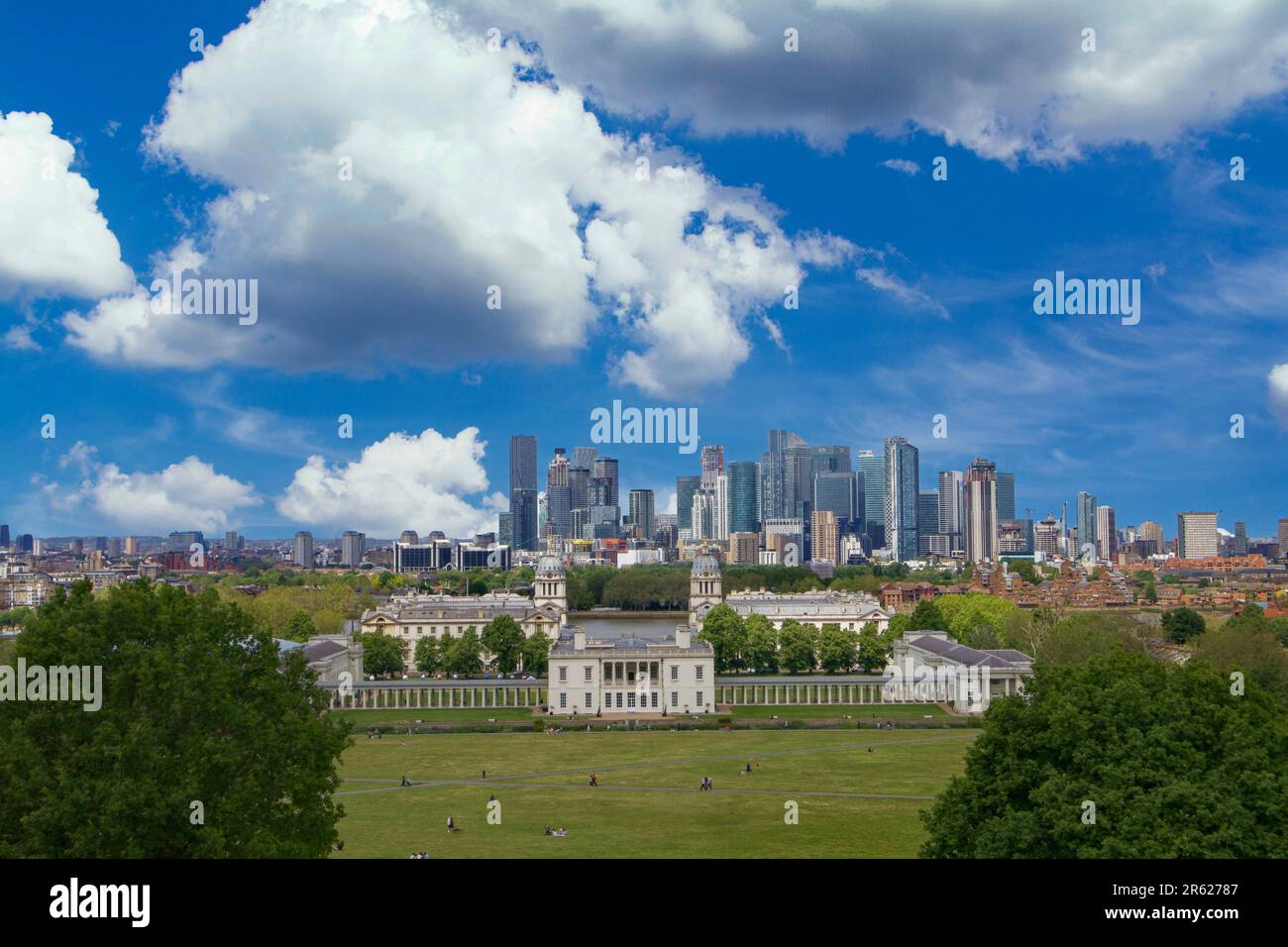 Großbritannien, London - Canary Wharf vom Greenwich Park Stockfoto