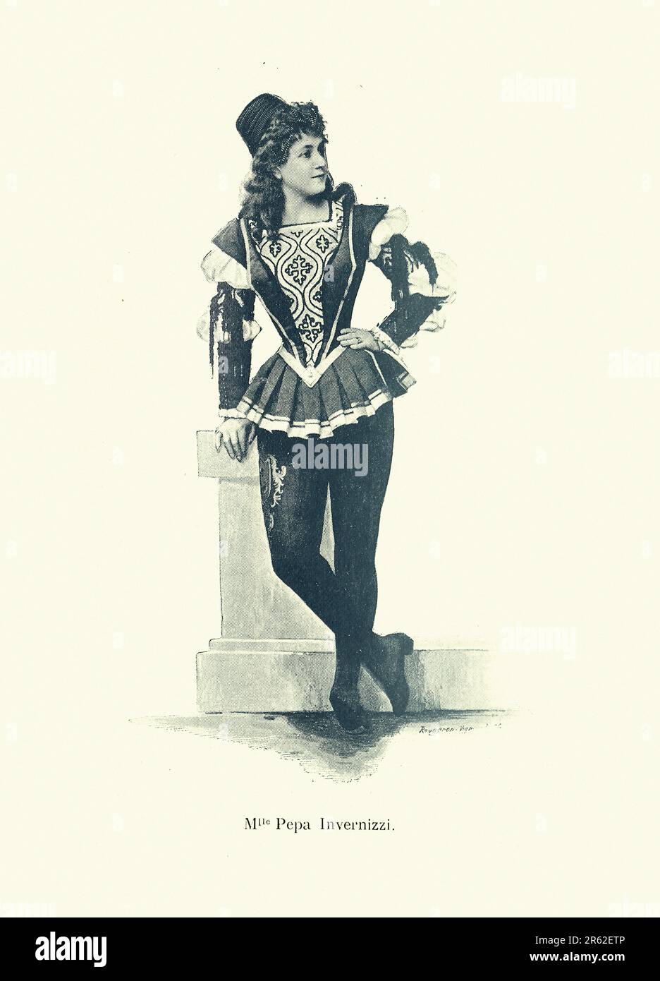 Vintage-Illustration nach einem Foto von Mademoiselle Peppa Invernizz, einer Balletttänzerin aus der späten viktorianischen Zeit in Kostüm, 19. Jahrhundert Stockfoto