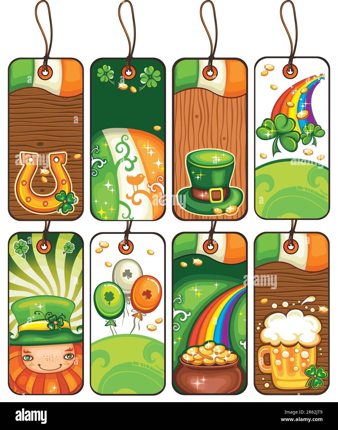 Beschriftungssatz für die St. Patricks Day mit irischen Symbolen Stock Vektor