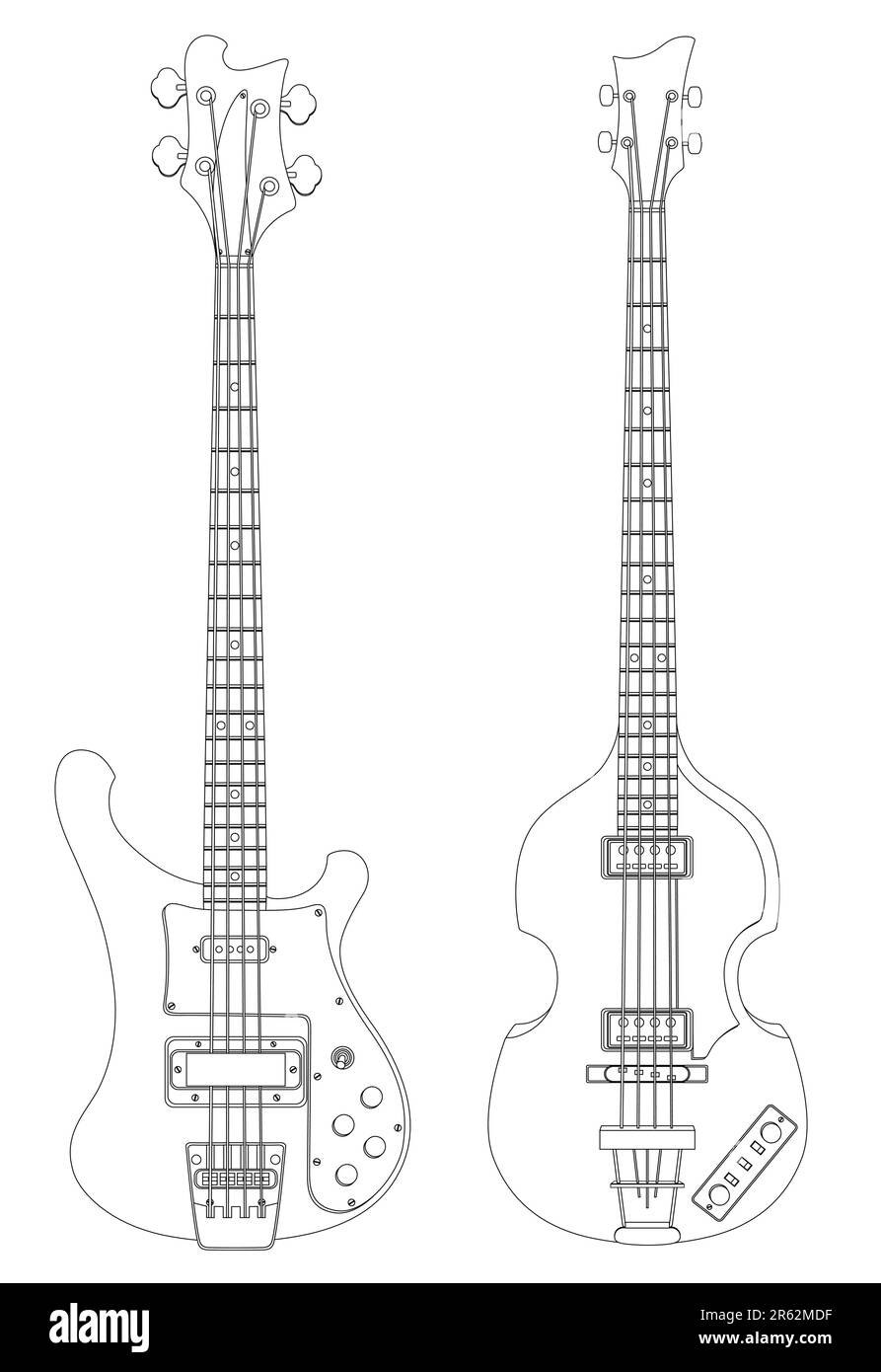Isoliertes Bild von klassischen Bassgitarren Stock Vektor
