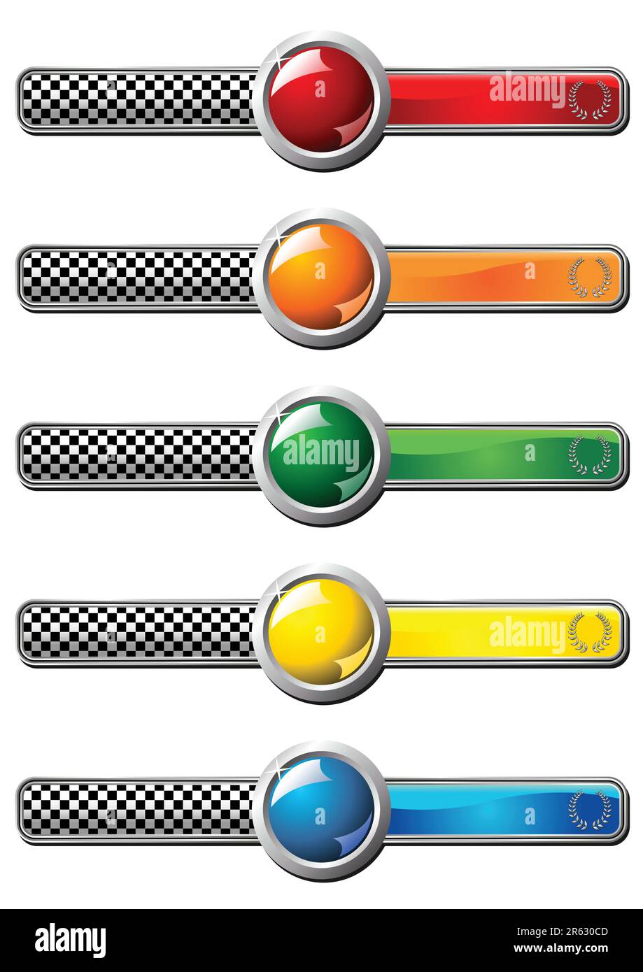 Abzeichen in verschiedenen Farben mit rundem Edelstein auf weißem Hintergrund Stock Vektor
