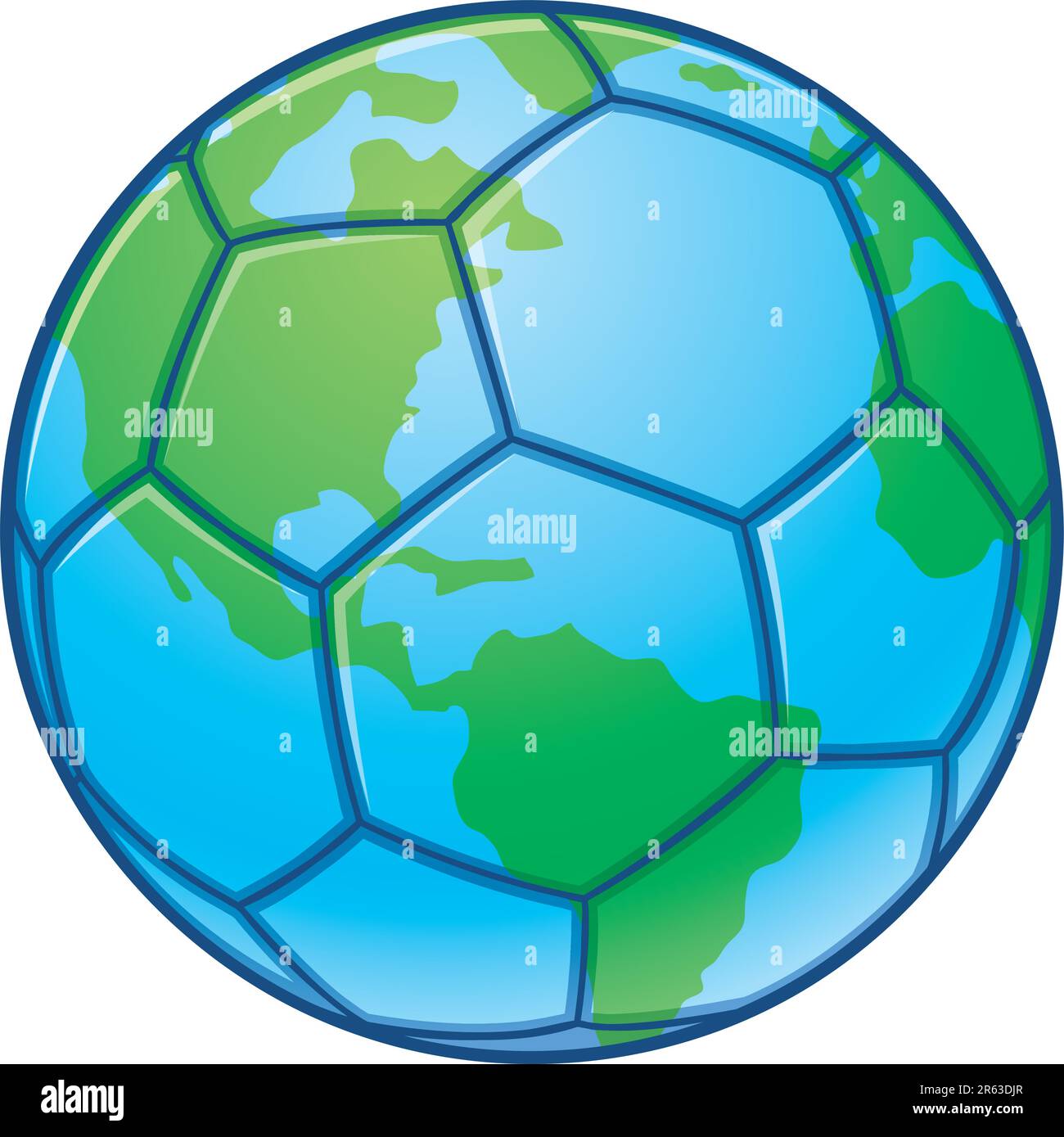 Vektordarstellung eines Fußballballs, der wie der Planet Erde aussieht. Ideal für WM-Designs. Stock Vektor