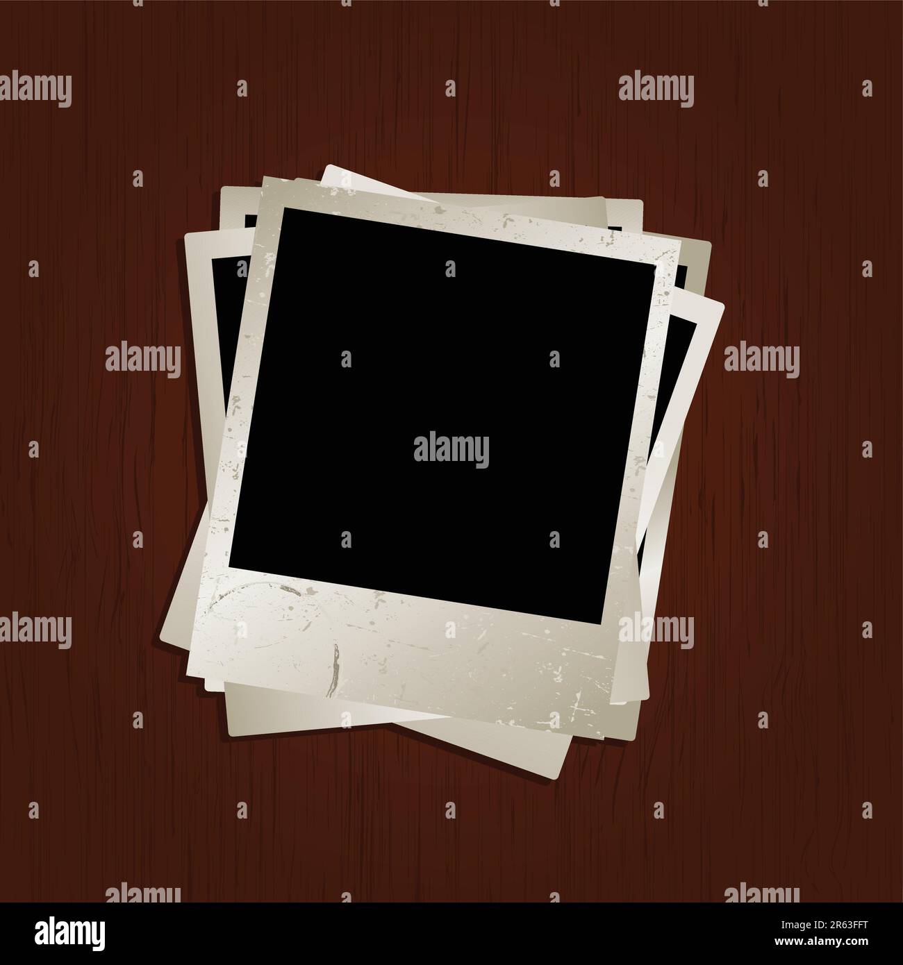 Leere Fotos auf hölzernen Hintergrund mit einer Grunge-Textur auf Foto oben Stock Vektor