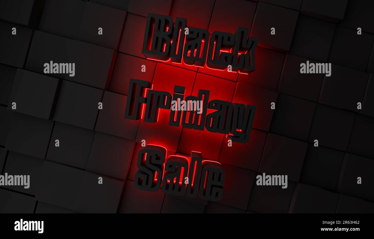 Schwarzer Freitag verkauf Konzept mit rotem Neonlicht, 3D-Rendering Stockfoto