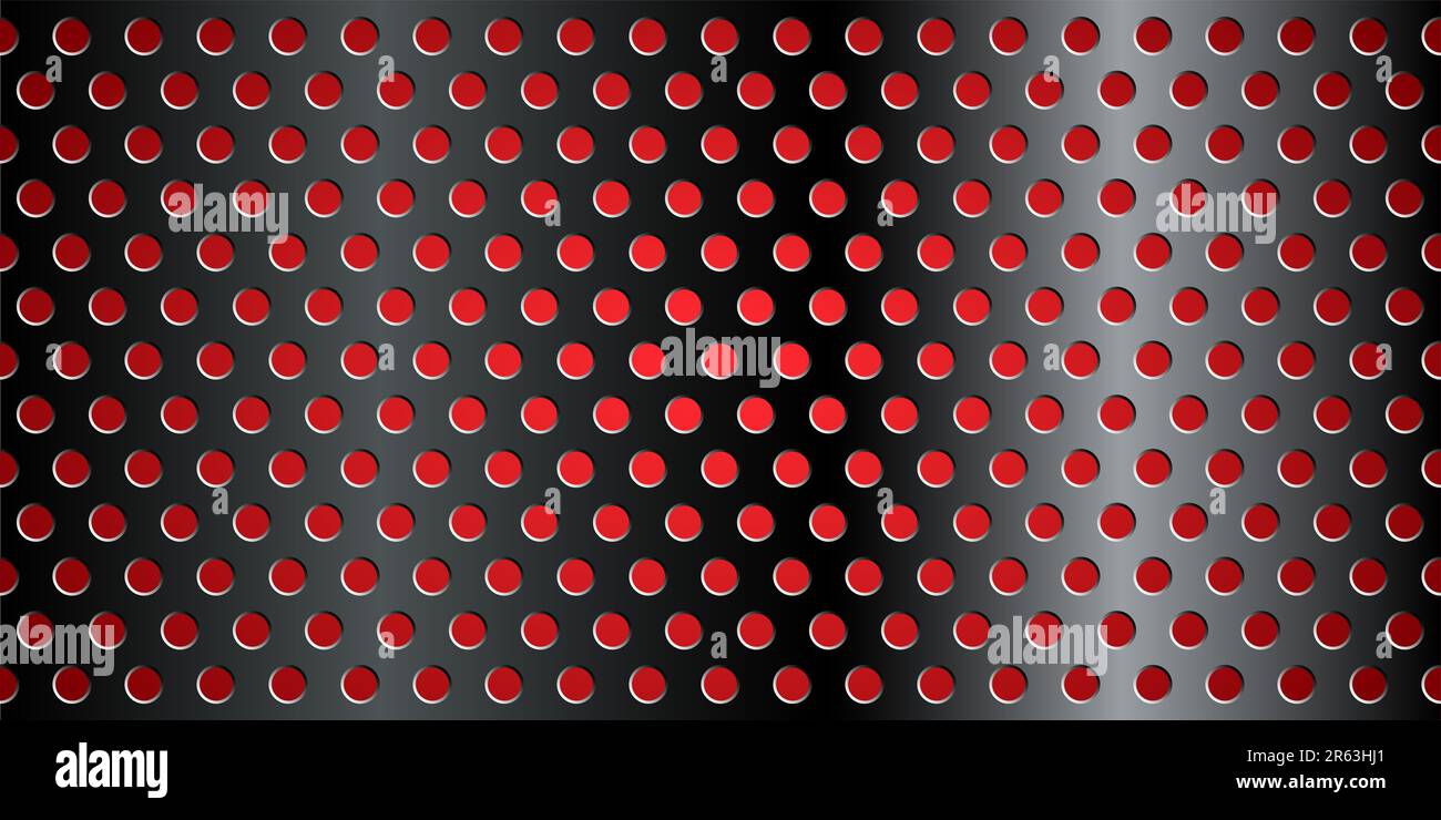 Metallgitterstruktur mit rotem Hintergrund, Vektorgrafik Stockfoto