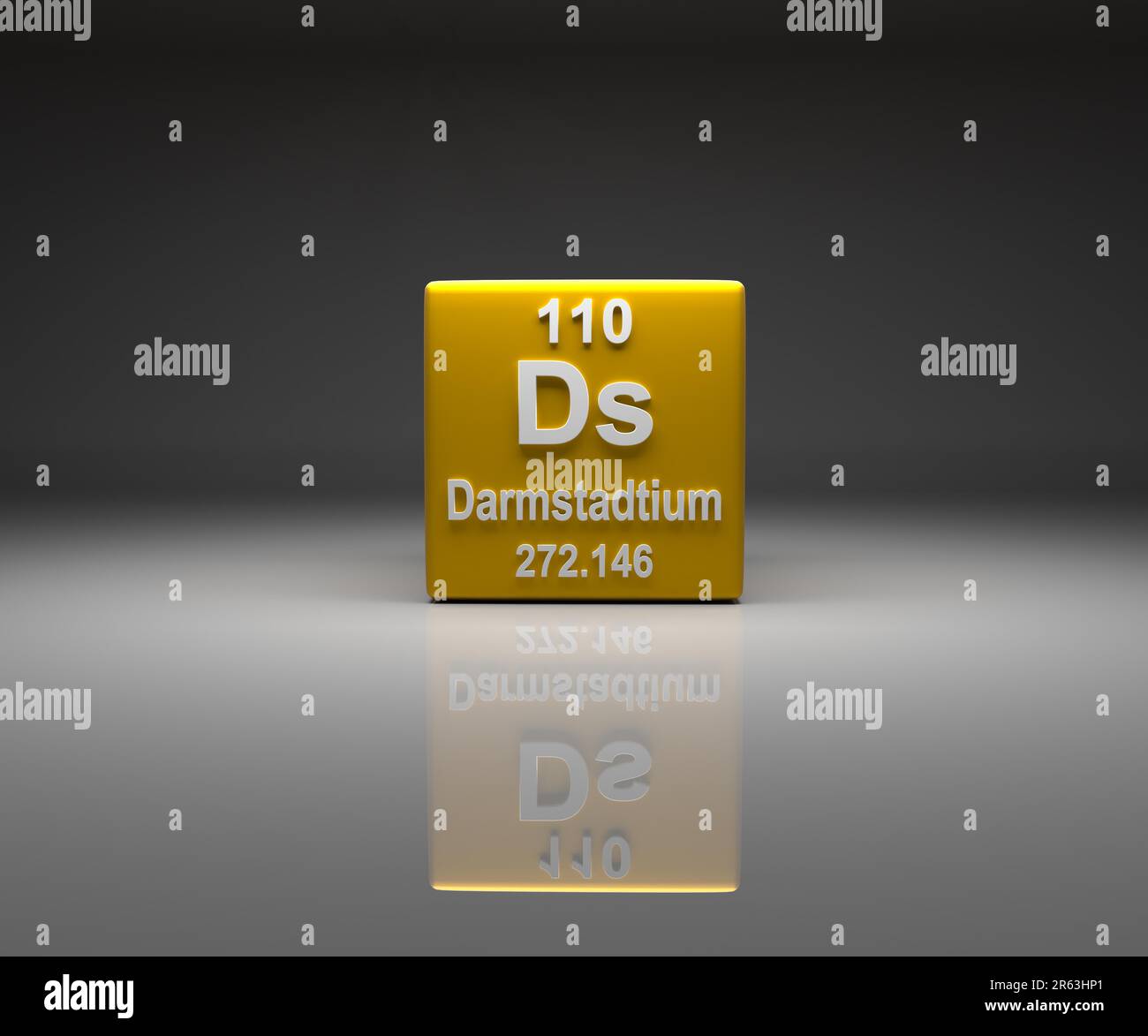 Würfel mit Darmstadtium-Nummer 110 Periodensystem, 3D Rendering Stockfoto