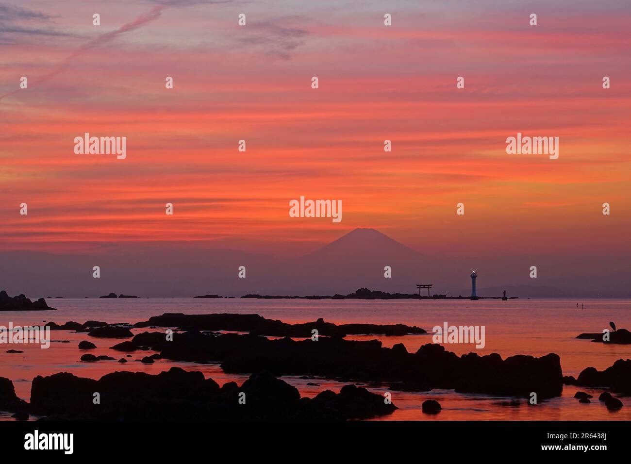 Sonnenuntergang Am Fuji Stockfoto