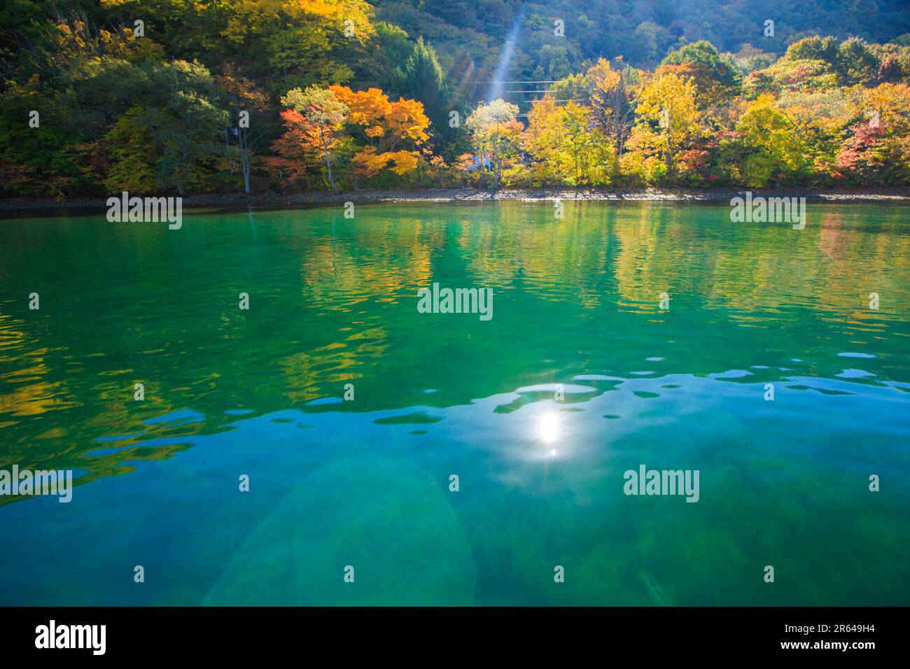Towada-See und Herbstblätter Stockfoto