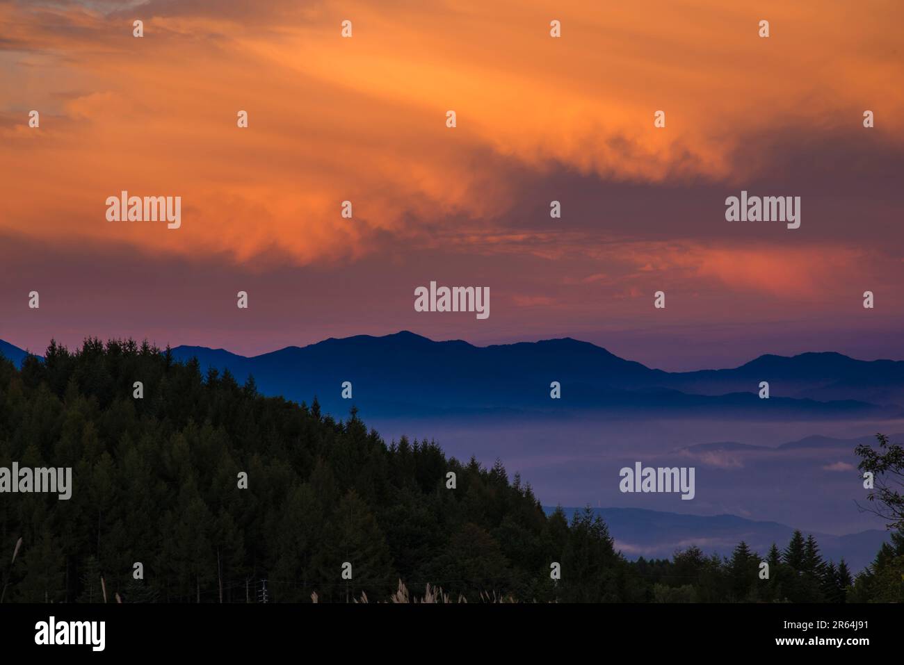 Morgens glühende Wolken und die zentralen Alpen Stockfoto