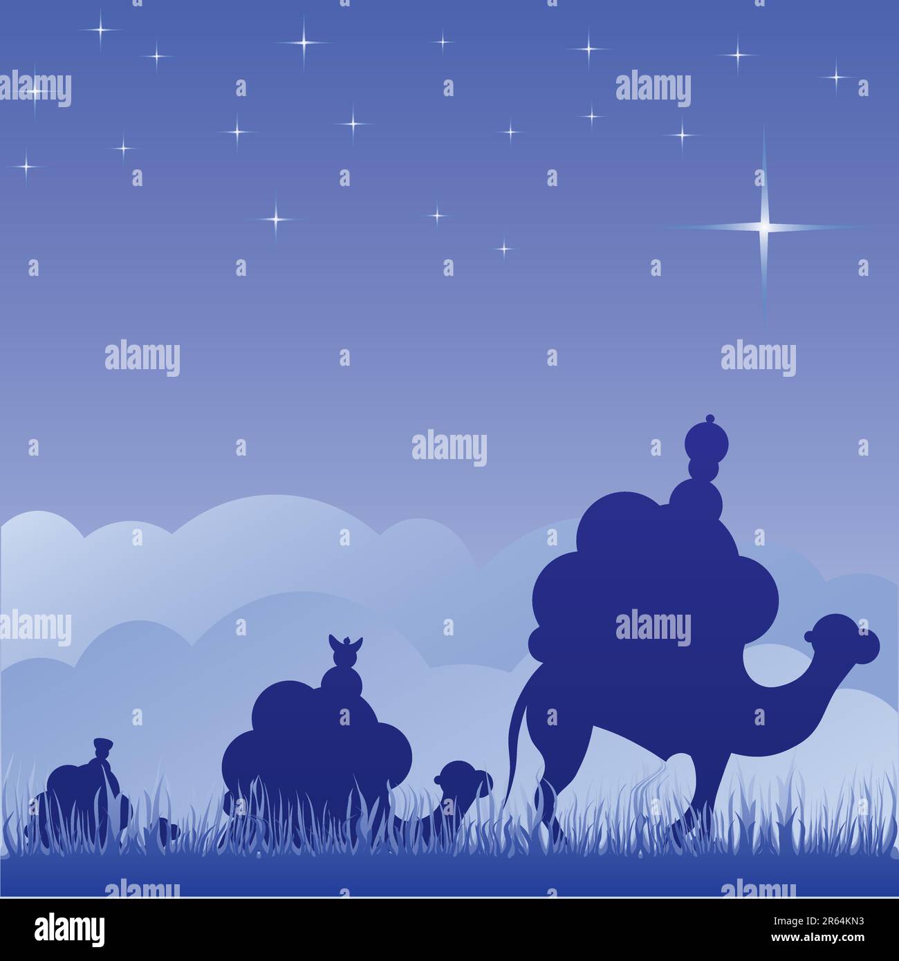 Klassischen drei magische Szene und leuchtender Stern von Bethlehem. Stock Vektor
