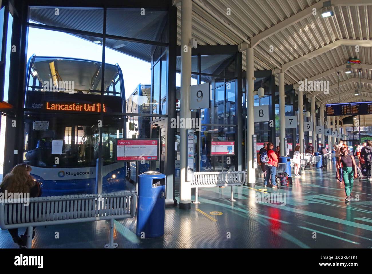 Busbahnhof Lancaster, Damside Street, Lancaster City Centre, Lancashire, England, UK, LA1 1HH Stockfoto
