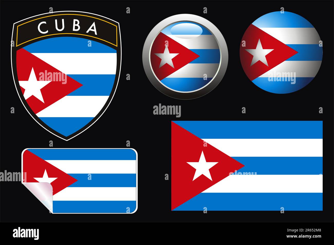 Cubae Grest Flag mit Web-Schaltfläche und Label Stock Vektor